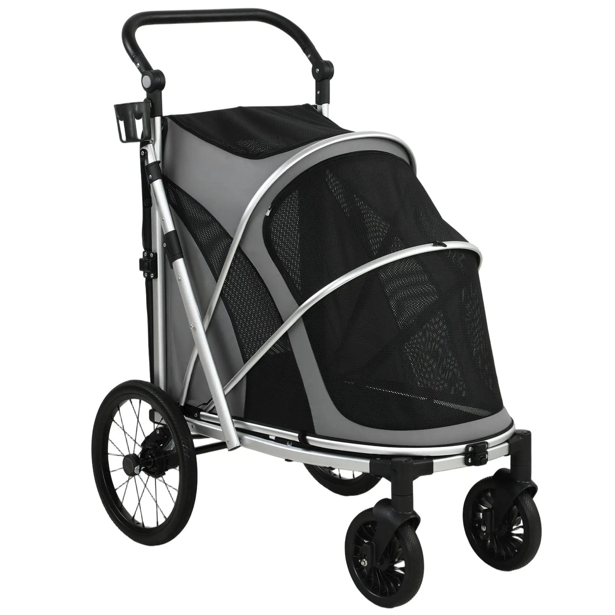 PawHut Dog Stroller, Easy Folding Pet Stroller for Small and Medium Dogs with Shock Absorption, Maximum Load 20 kg, Grey - from PawHut