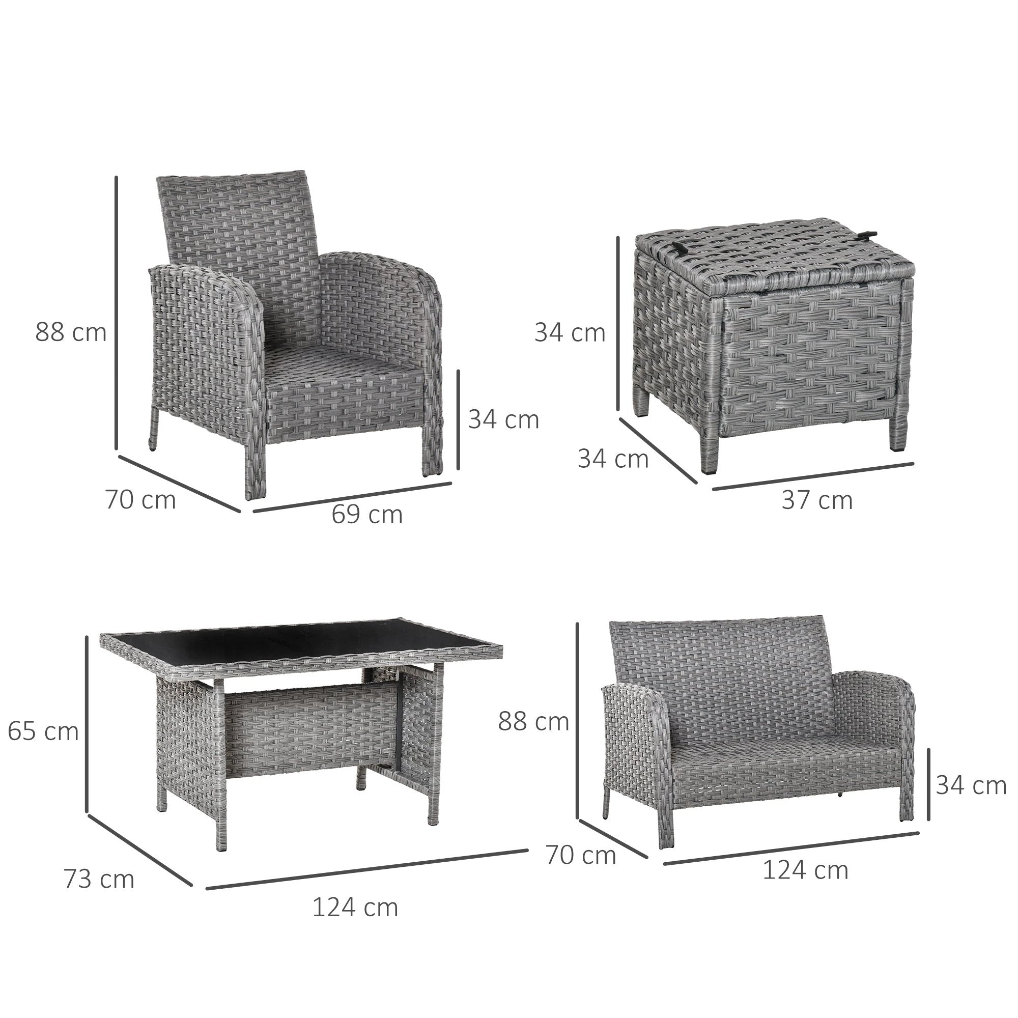 6 PCS Patio Rattan Dining Table Sets All Weather PE Wicker Sofa Furniture Set by Outsunny