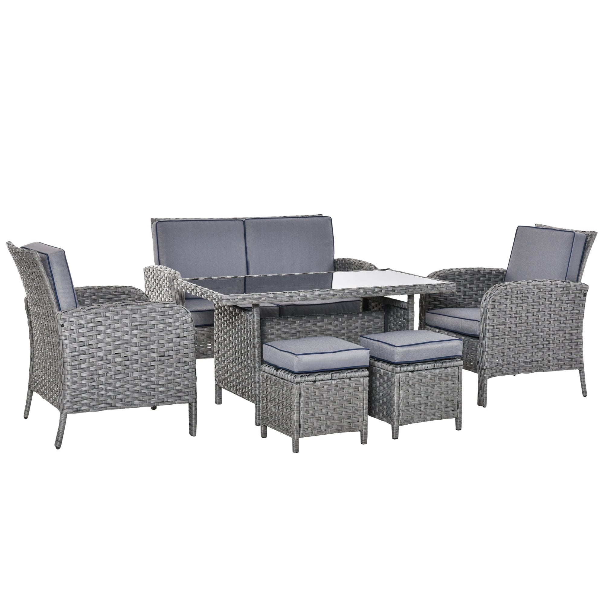 6 PCS Patio Rattan Dining Table Sets All Weather PE Wicker Sofa Furniture Set by Outsunny
