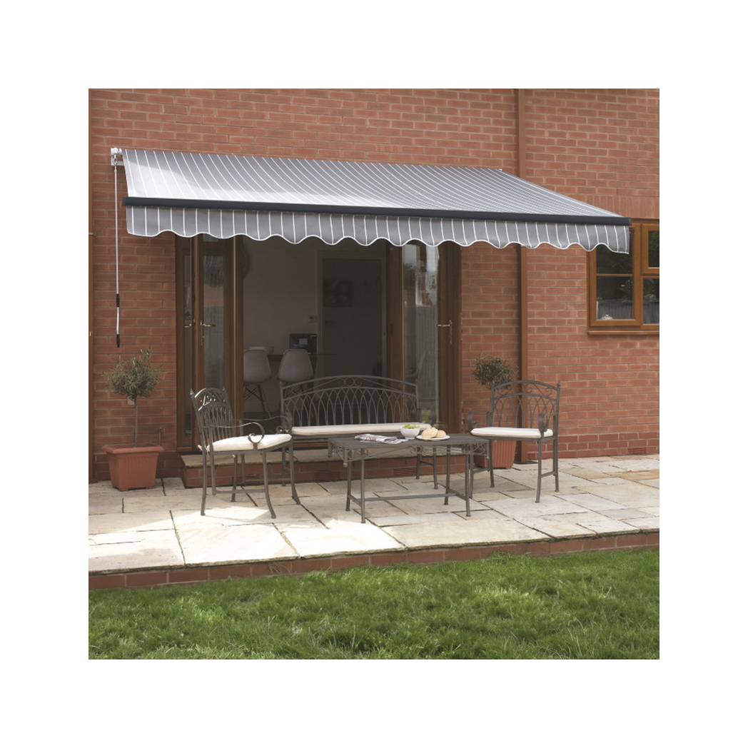 Greenhurst Berkeley Awning 3m Grey White Stripe Garden - Cover