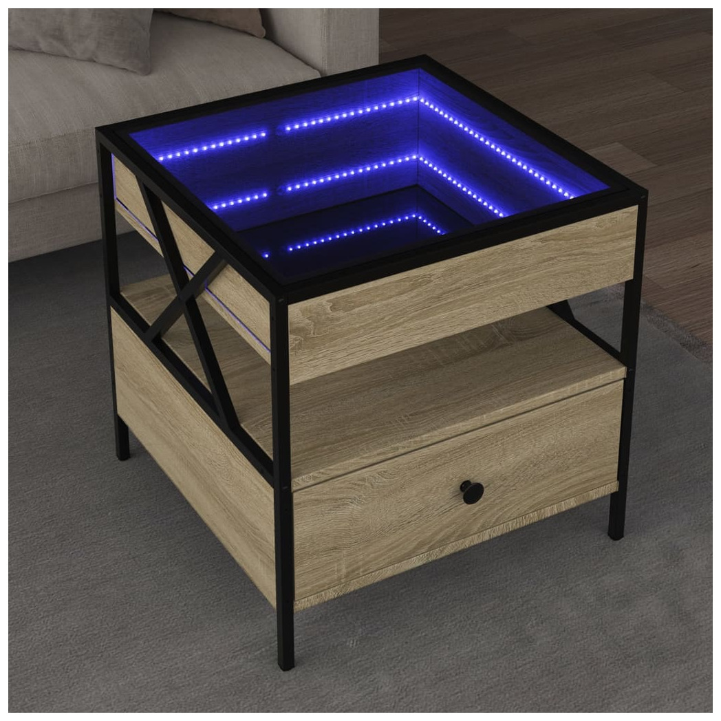 vidaXL Coffee Table 50x50x51 cm RGB Infinity LED Mirror Sonoma Oak For Living Room Decor by vidaXL