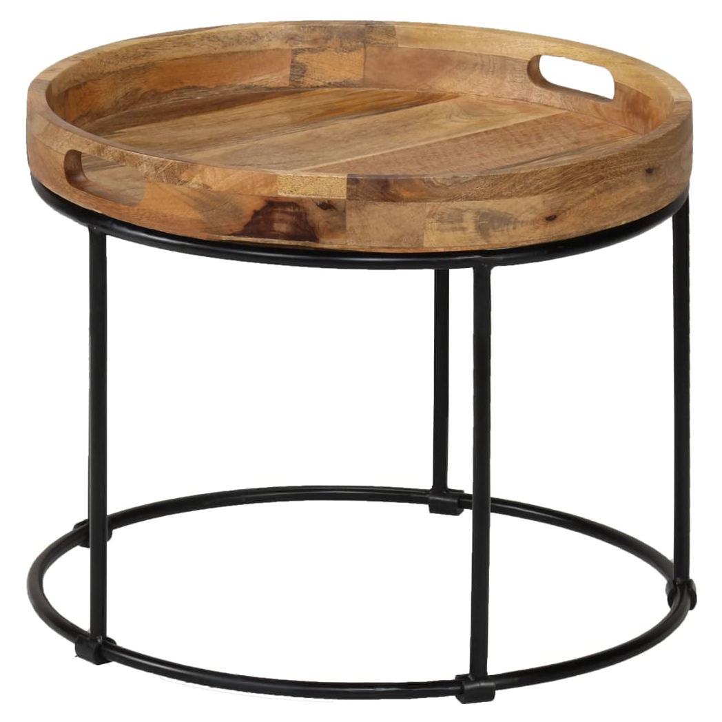 vidaXL vidaXL Round Coffee Table 50x40 Cm Solid Mango Wood And Steel Frame For Living Room - Coffee Table