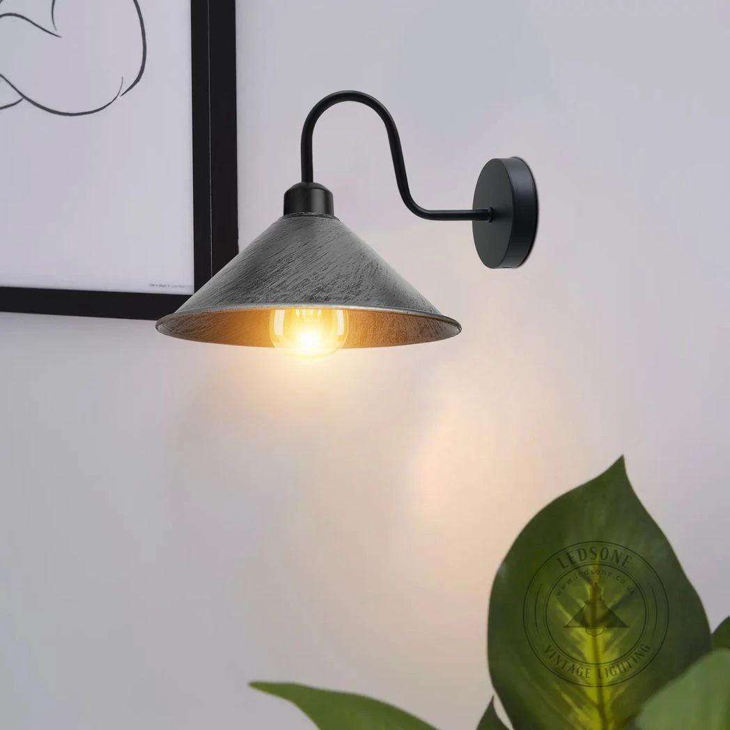 Brushed Silver Wall Light Fixture 12cm Cone Shade Hallway by Un-branded