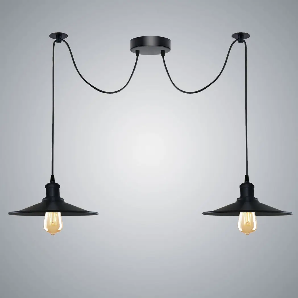 Un-branded Black Vintage 2 Head Cone shaped shade Ceiling Pendant Light Fitting with Adjustable Cord Hanging Light Fixture - Pendant Lights