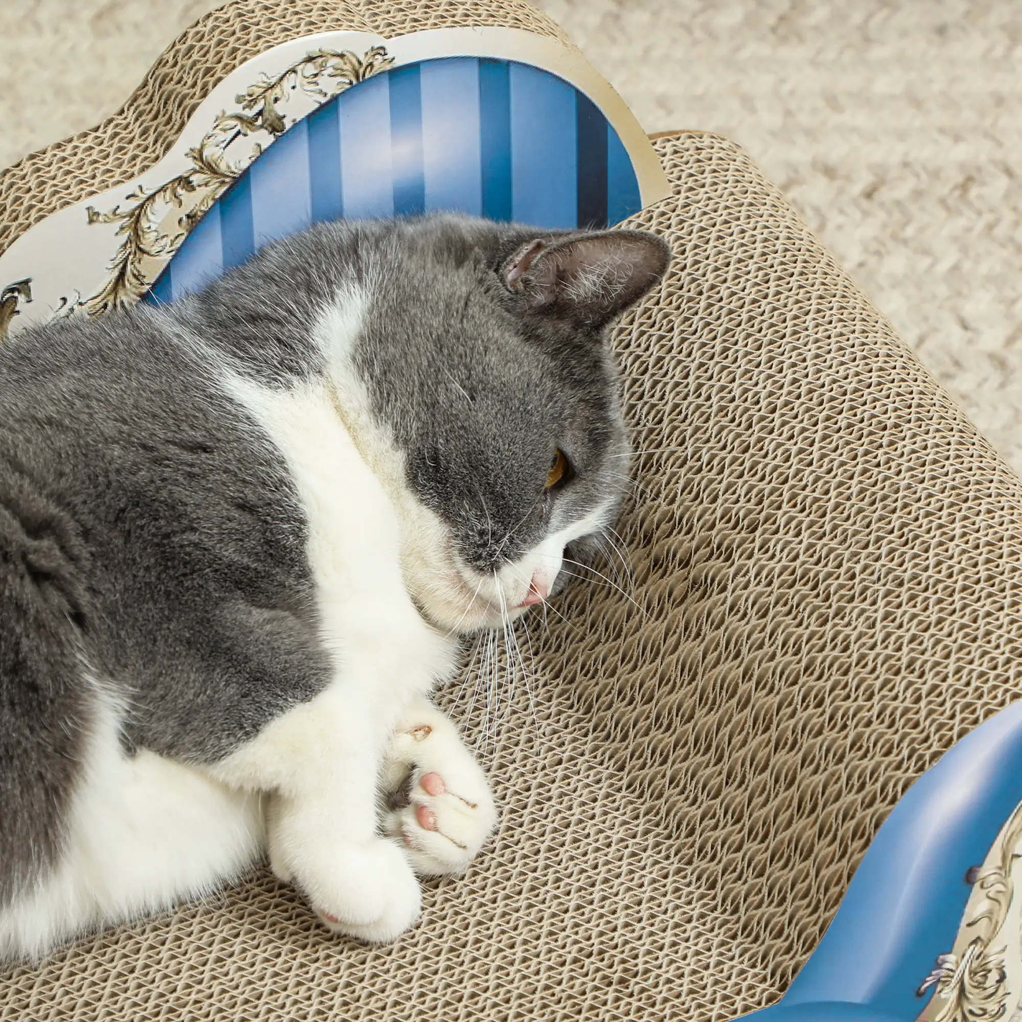 PawHut PawHut 2 in1 Cat Scratcher with Catnip, Cardboard Lounge Bed, Blue - Cat Beds