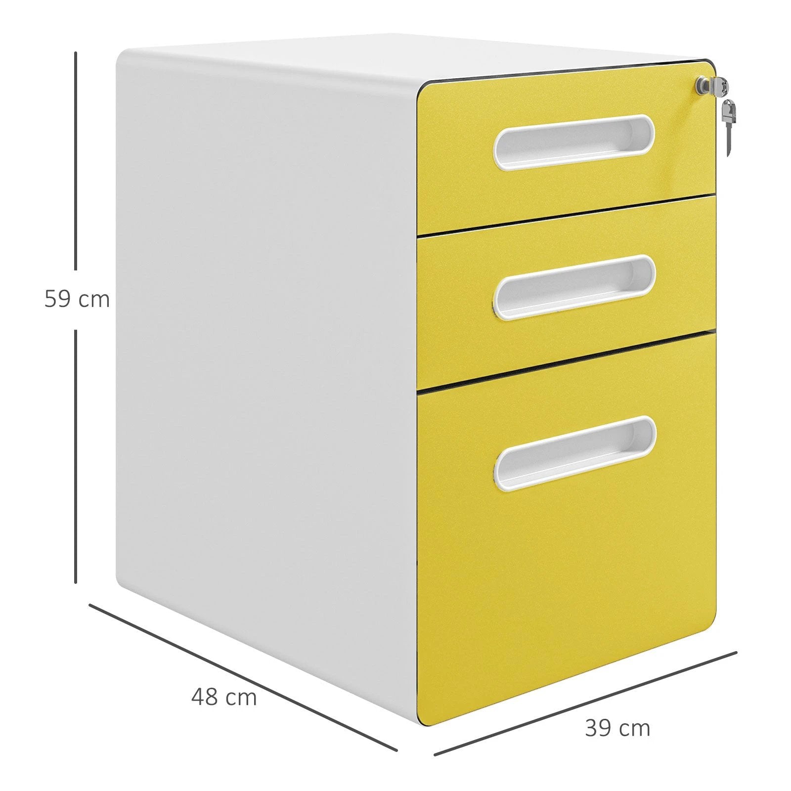 Vinsetto Vinsetto 3 Drawer Modern Steel Filing Cabinet w/ 4 Wheels Lock Box - Filing Cabinet
