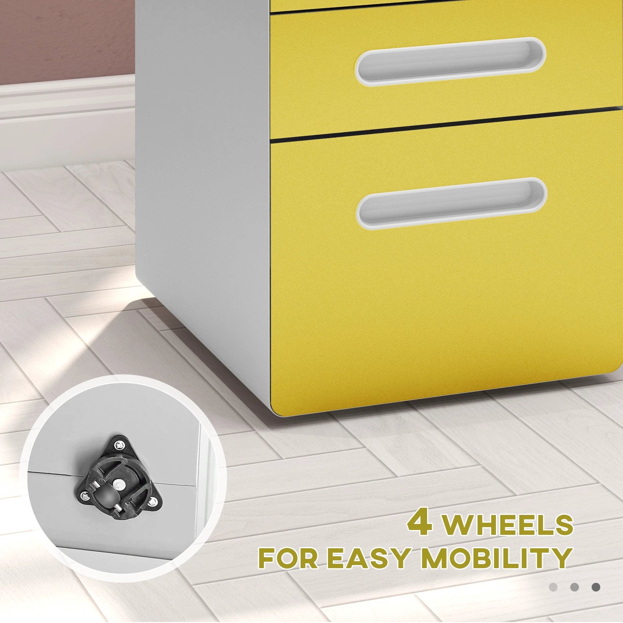 Vinsetto Vinsetto 3 Drawer Modern Steel Filing Cabinet w/ 4 Wheels Lock Box - Filing Cabinet