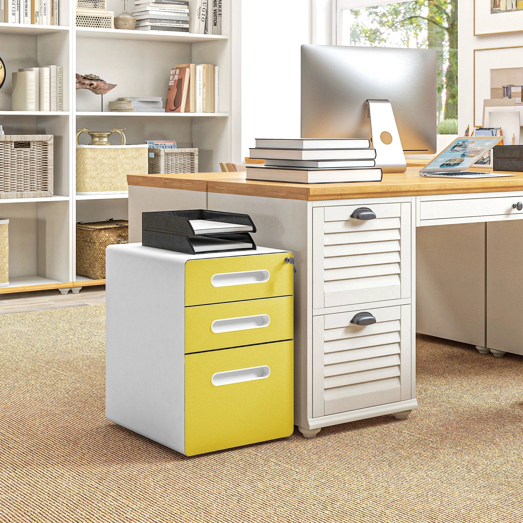 Vinsetto Vinsetto 3 Drawer Modern Steel Filing Cabinet w/ 4 Wheels Lock Box - Filing Cabinet