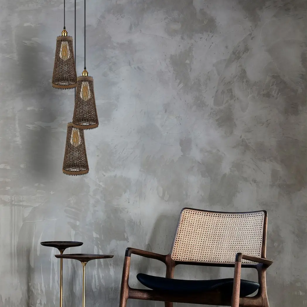 LEDSONE 3 Head Natural Wicker Basket Style Retro Industrial Vintage Rattan Ceiling Pendant - Pendant Lights