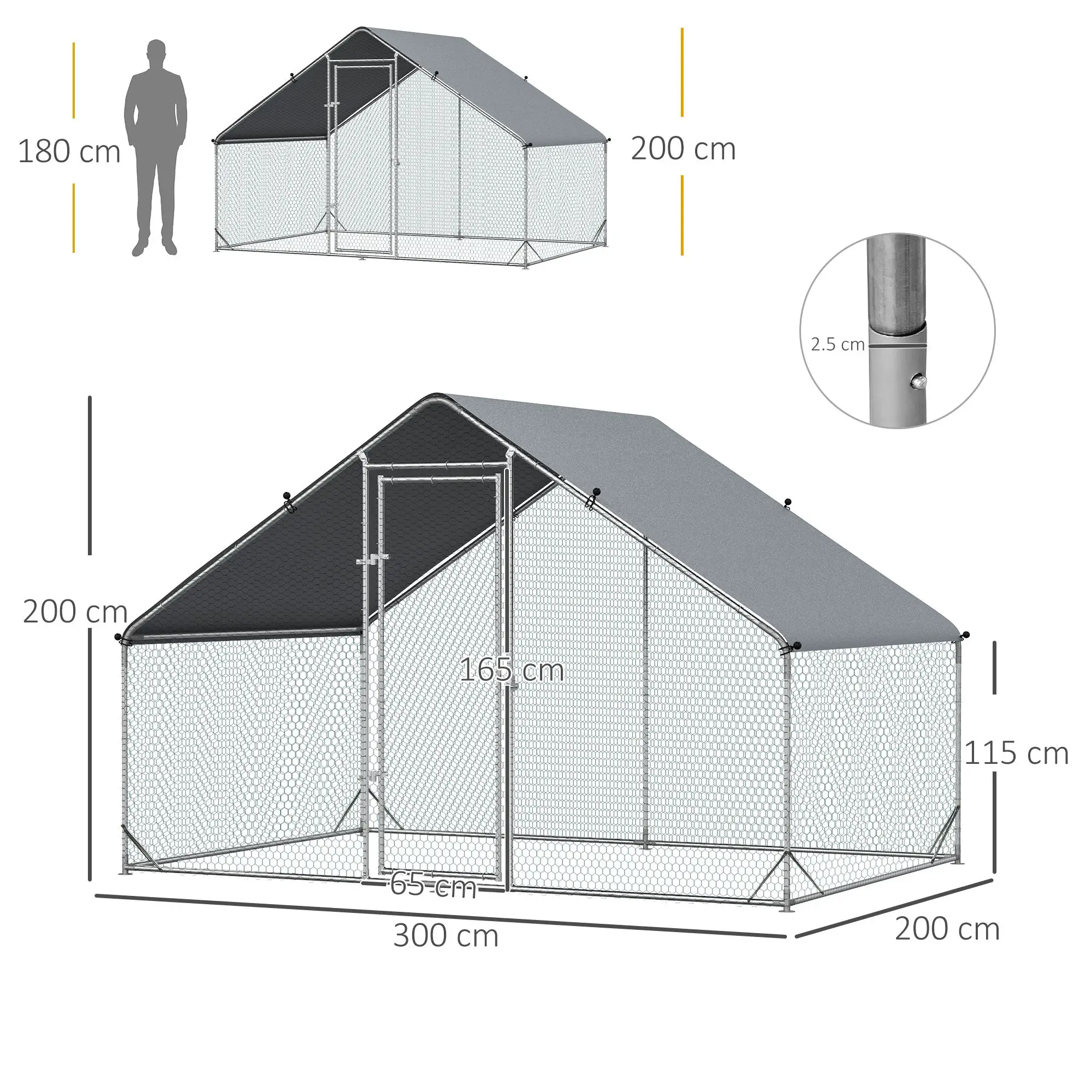 Pawhut Walk In Chicken Run Galvanized Chicken Coop Hen House w/ Water-Resist Cover - Chicken Coop