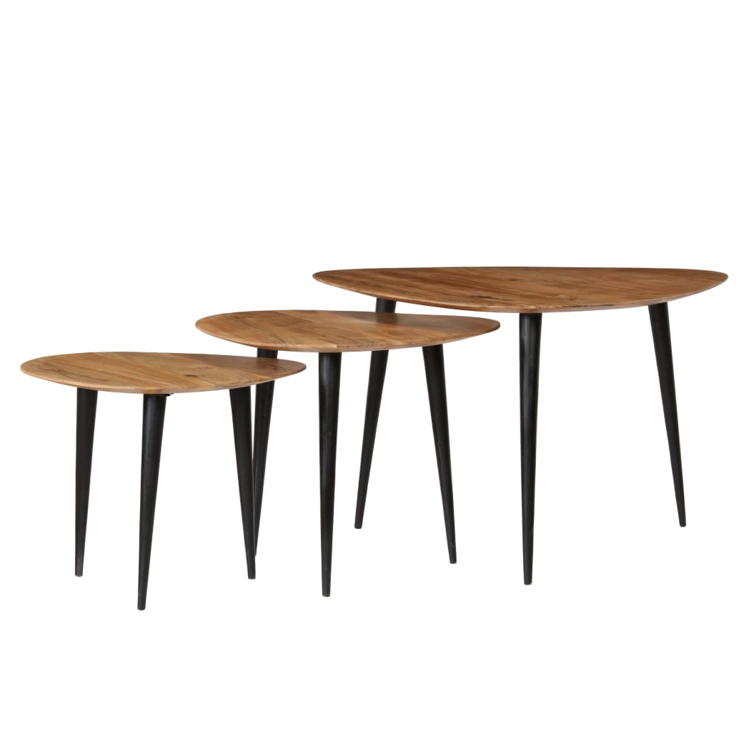 vidaXL VidaXL Coffee Table Set 3 Pieces Nesting Solid Acacia Wood Vintage Finish for Living Room - Coffee Table