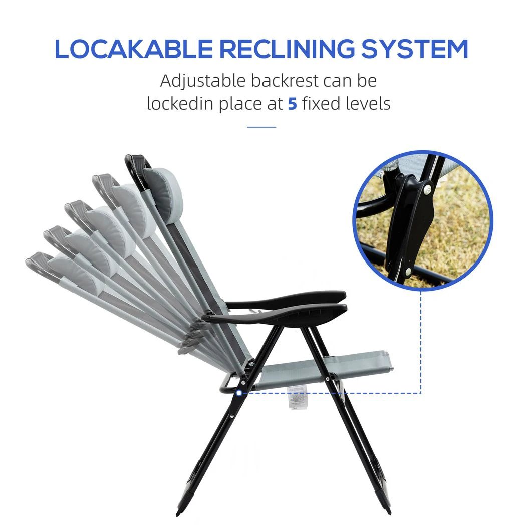 2 Portable Folding Recliner Outdoor Patio Chaise Lounge Chair with Backrest by Outsunny