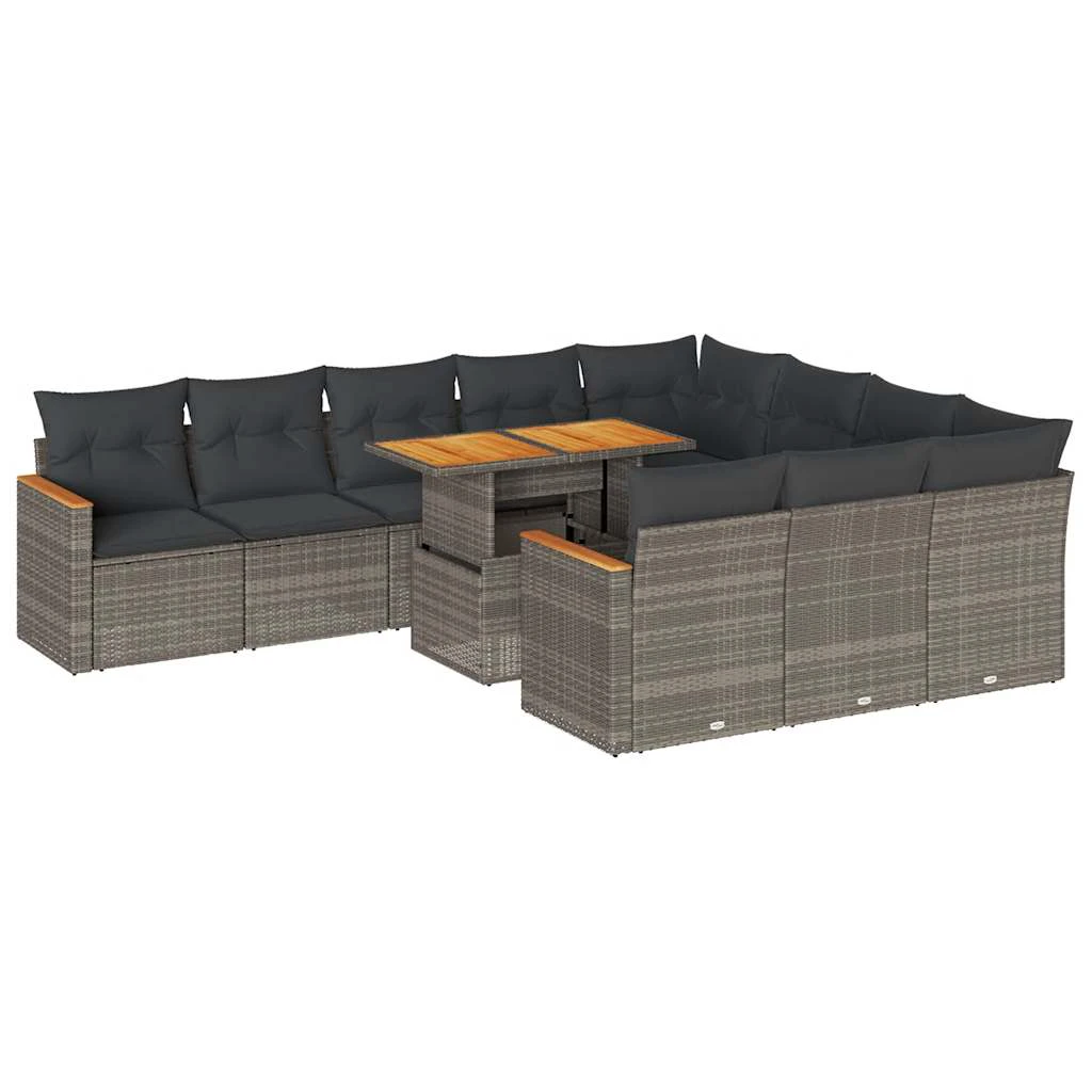 vidaXL 11 Piece Garden Sofa Set with Cushions Black Poly Rattan Acacia by vidaXL