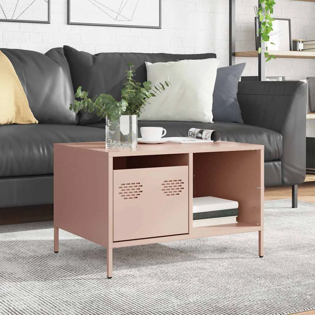 vidaXL VidaXL Pink Coffee Table 68.5x50x43.5 cm Cold Rolled Steel Industrial Storage Console For Living Room - Coffee Table