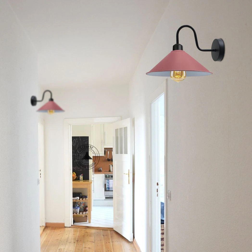Elegant Pink Cone Wall Lamp E27 Base Swan Neck Hallway by Un-branded