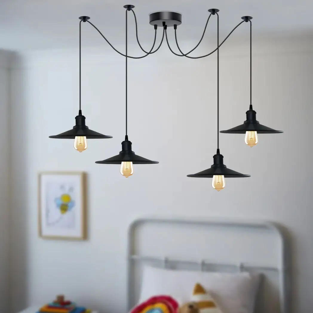 Un-branded Black Vintage 4 Head Cone shaped shade Ceiling Pendant Light Fitting with Adjustable Cord Hanging Light Fixture - Pendant Lights