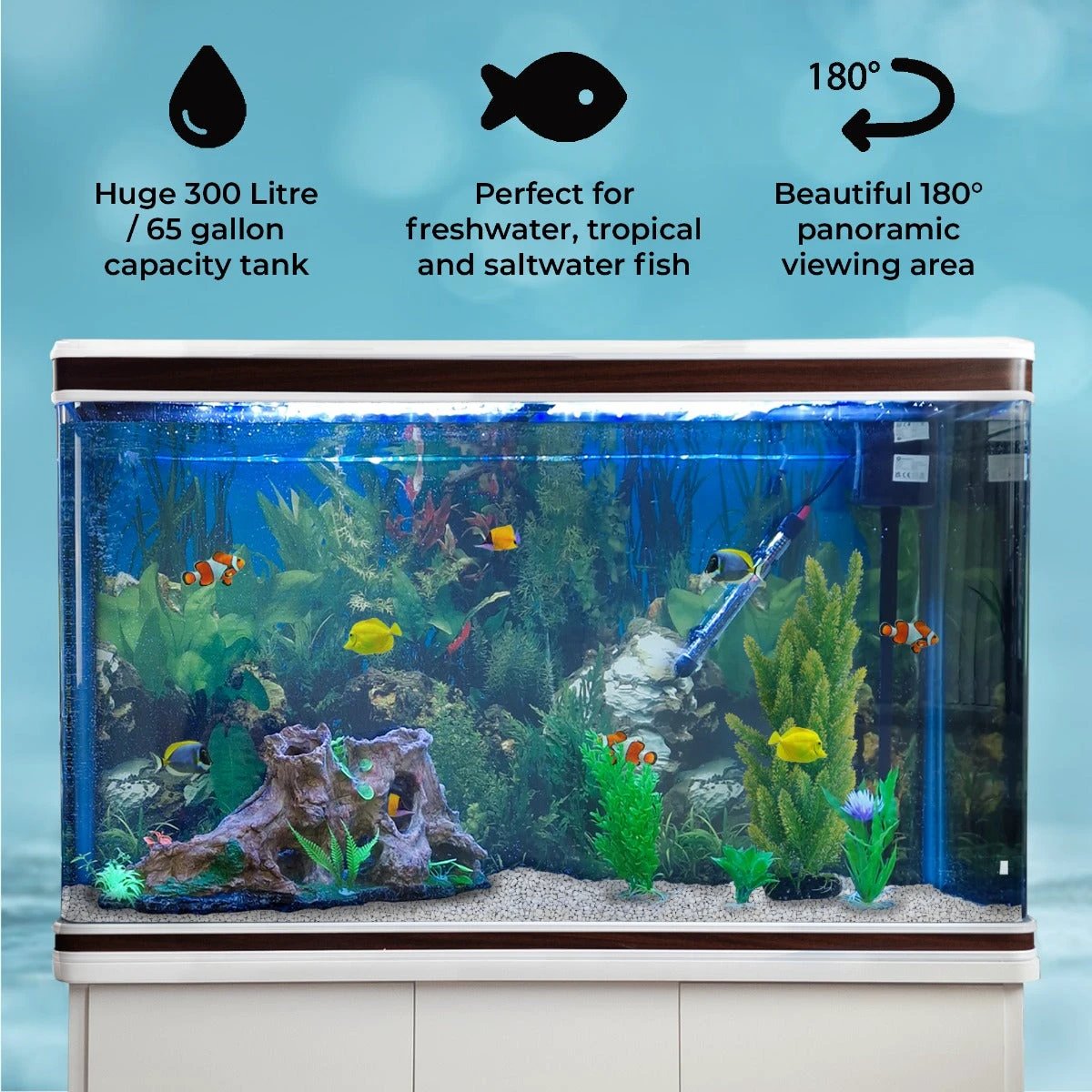 Aquarium Fish Tank Cabinet with Complete Starter Kit - White Tank & Gravel by Monster Shop