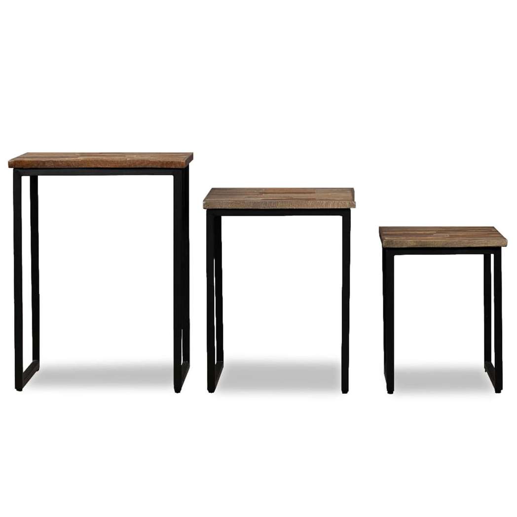 VidaXL Nesting Coffee Table Set Three Pieces Solid Reclaimed Teak Industrial Style For Living Room by vidaXL