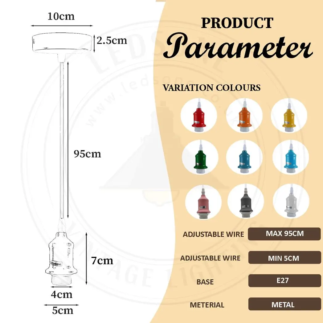 LEDSONE 10 Pack Industrial Pendant Light Fitting, lampshade addable E27 Lamp Holder Fitting Set with PVC Cable - Pendant Lights