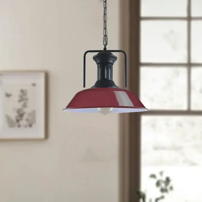 LEDSONE Vintage Industrial Burgundy Ceiling Pendant Light Shade Hanging Lamp Light - Pendant Lights