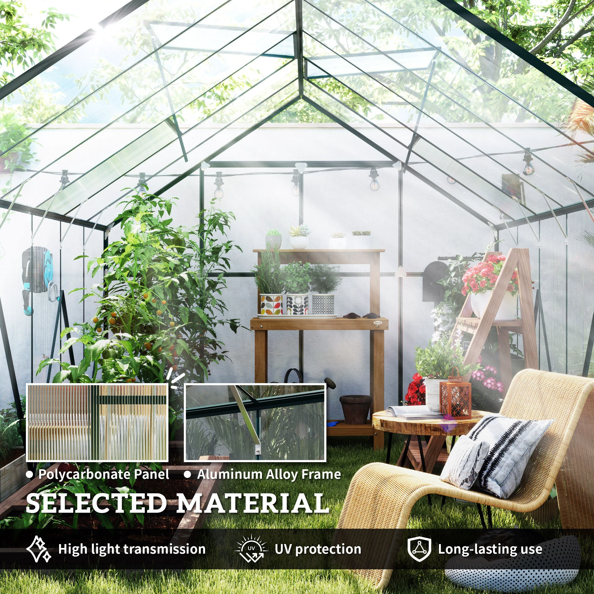 Unbranded Outsunny Walk In Greenhouse 8x12 Ft With Polycarbonate Panels And Double Sliding Door For Gardeners - Greenhouse