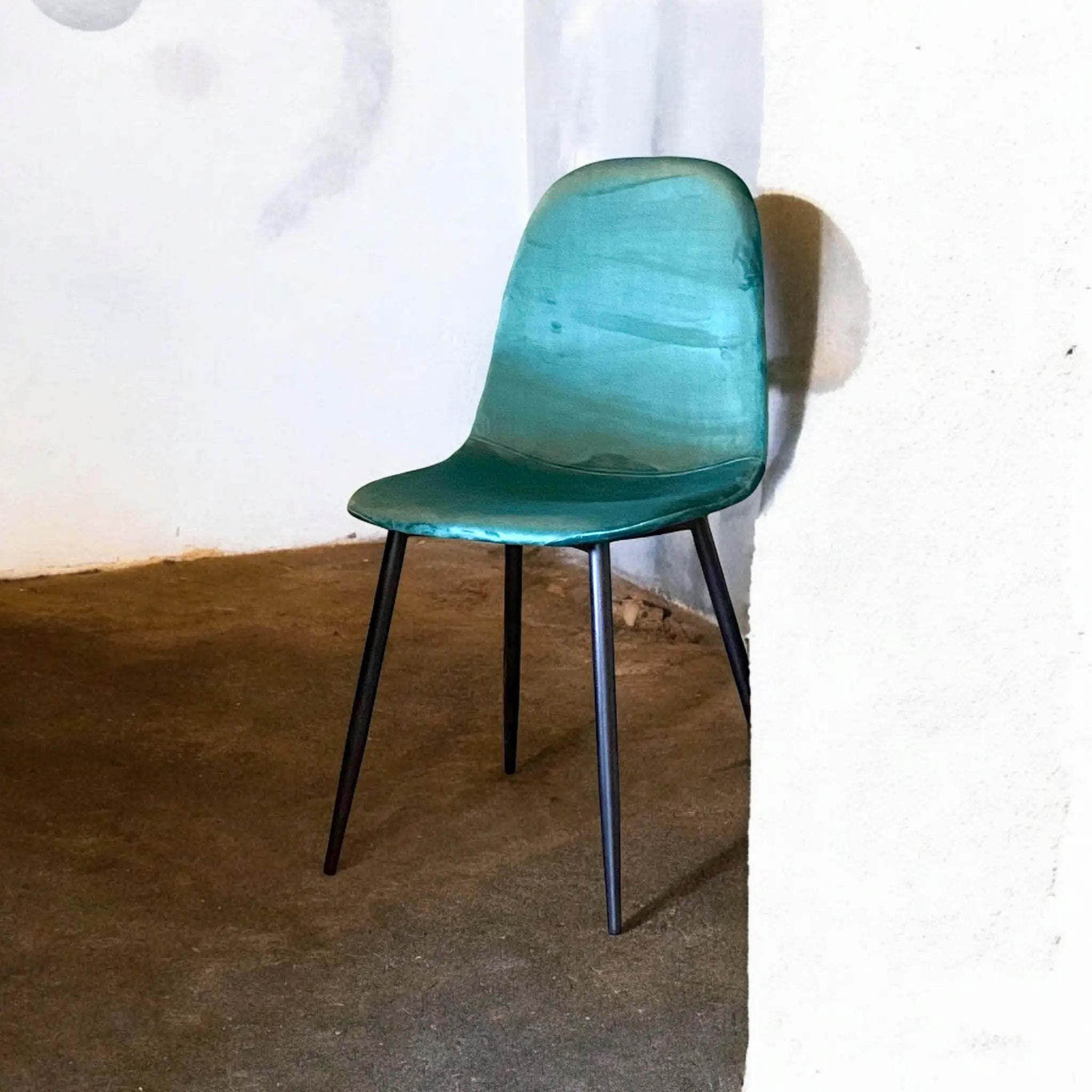 MSL GREEN FABRIC CHAIR BLACK METAL LEGS - Dining Chairs