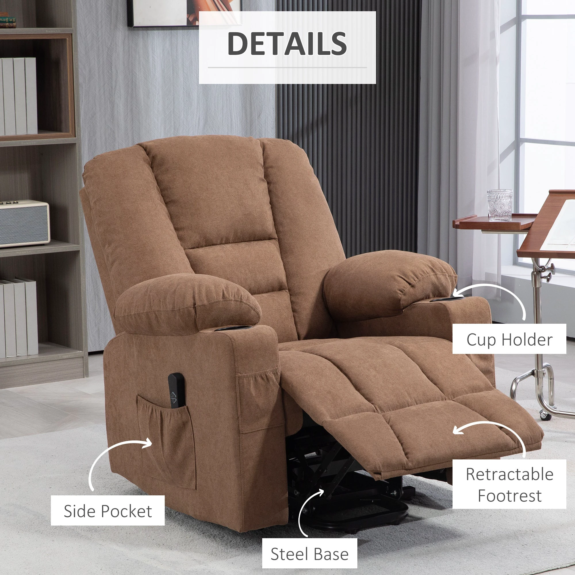 HOMCOM HOMCOM Riser and Recliner Chair w/ Remote, Lift Chair for Elderly, Light Grey - Recliner