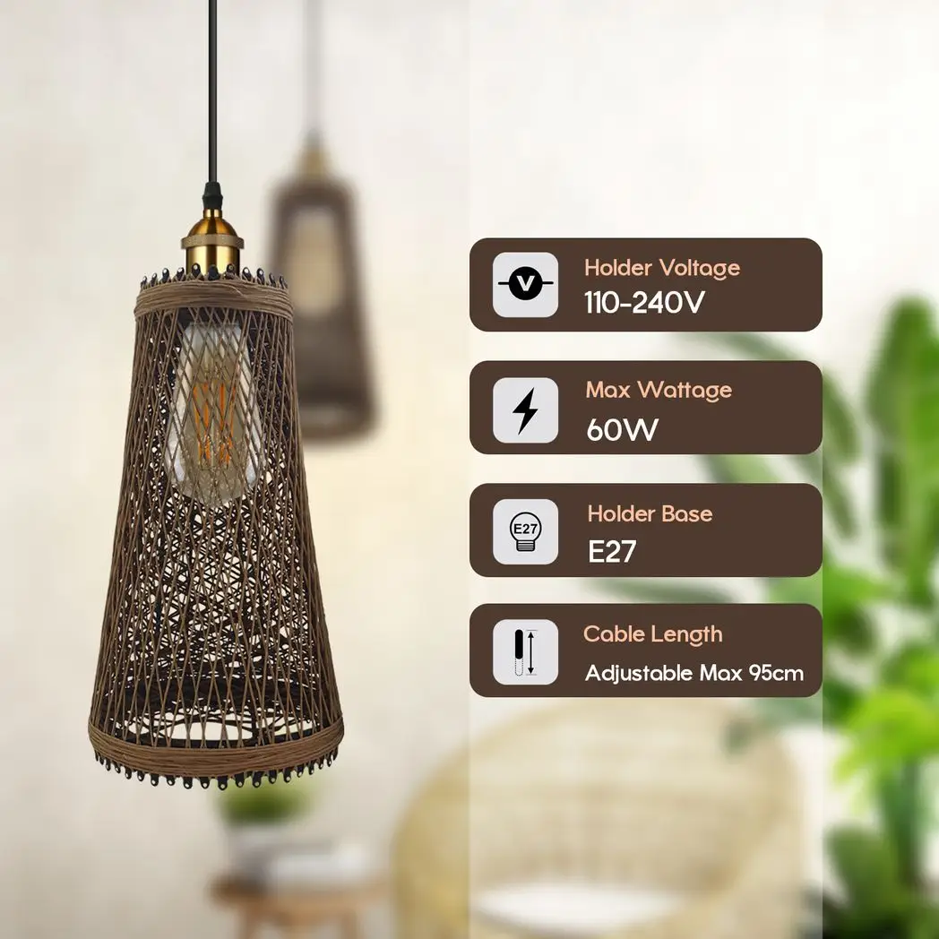 LEDSONE Natural Rattan Wicker Vintage Industrial Style Single Ceiling Pendant Light Shade - Pendant Lights