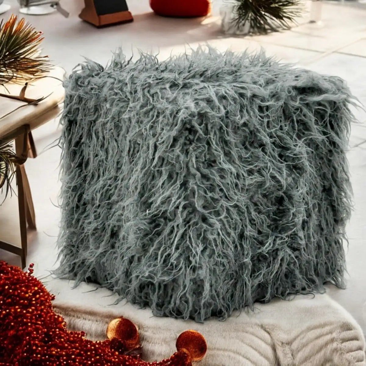 MSL 38CM DARK GREY FLUFFY FOOTSTOOL - Footstool