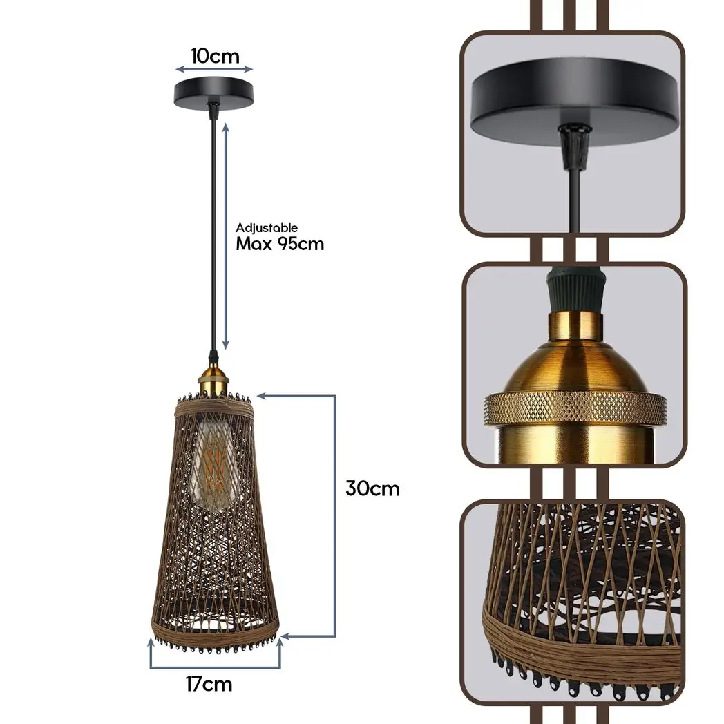 LEDSONE Natural Rattan Wicker Vintage Industrial Style Single Ceiling Pendant Light Shade - Pendant Lights