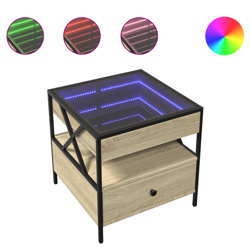 vidaXL Coffee Table 50x50x51 cm RGB Infinity LED Mirror Sonoma Oak For Living Room Decor by vidaXL