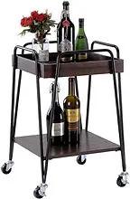 Stylish & Elegant Rectangular Drinks Trolley with 2 Wooden Shelves 75cm - Polished Handle Bar Cart Table for Home Decor, Dining Room - Sturdy Metal Frame with Glossy Finish (Black) - from MSL