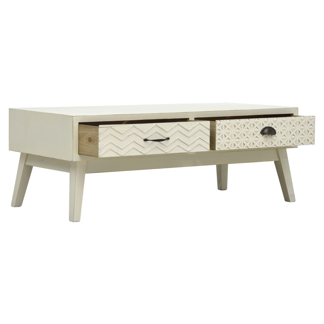 VidaXL Coffee Table 110x50x40 cm Two Drawers With Carved Fronts Grey Vintage Wood Living Room by vidaXL