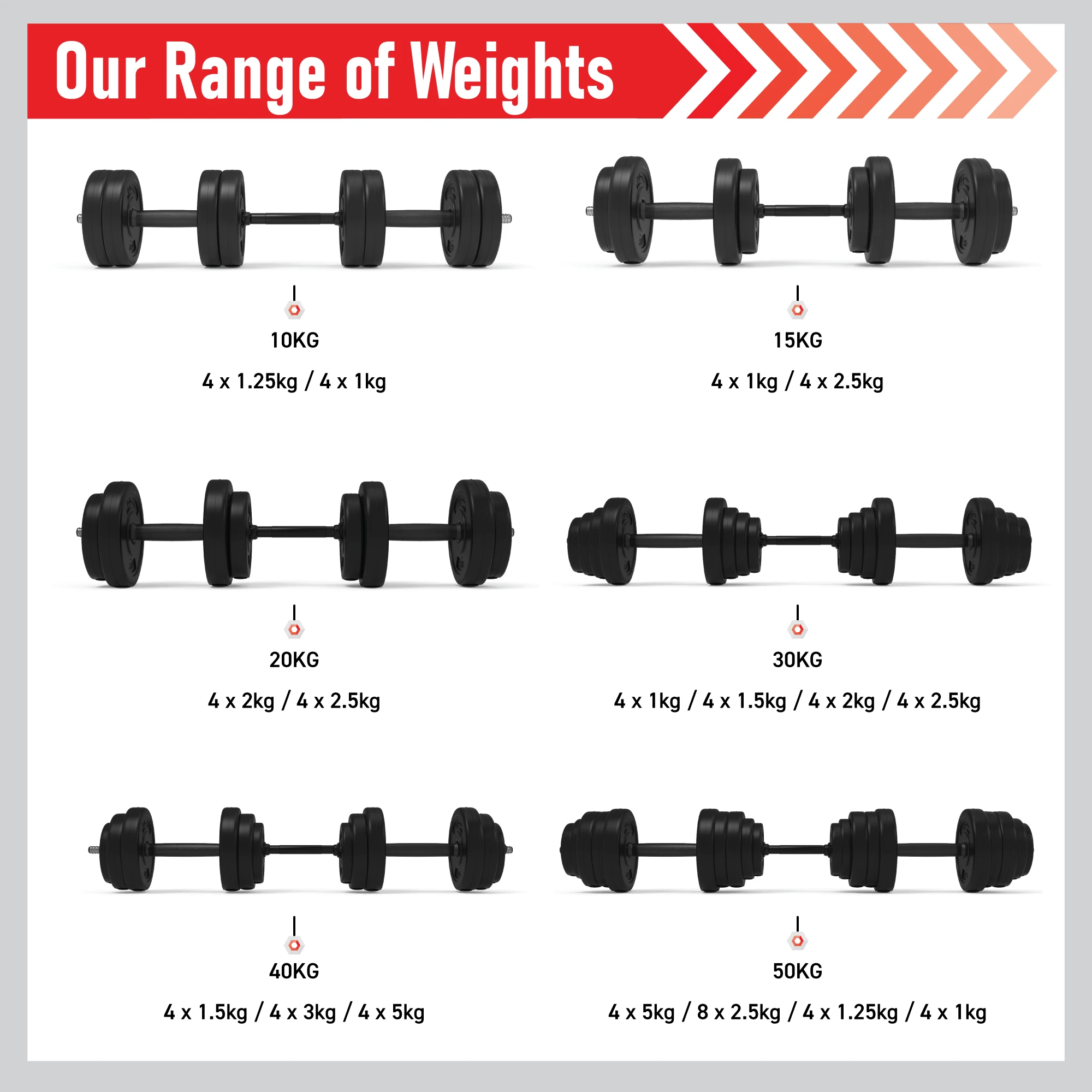 Body Revolution Vinyl Adjustable Dumbbell Set (10kg - 50kg) by Monster Shop