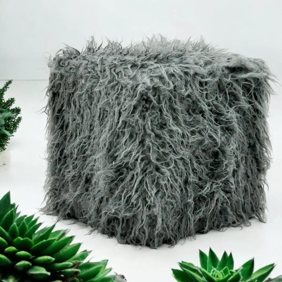 MSL 38CM DARK GREY FLUFFY FOOTSTOOL - Footstool
