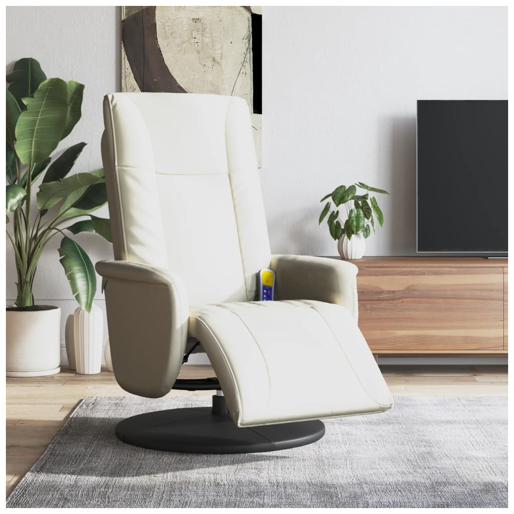 VidaXL Massage Recliner Chair Footrest Cream Leather by vidaXL
