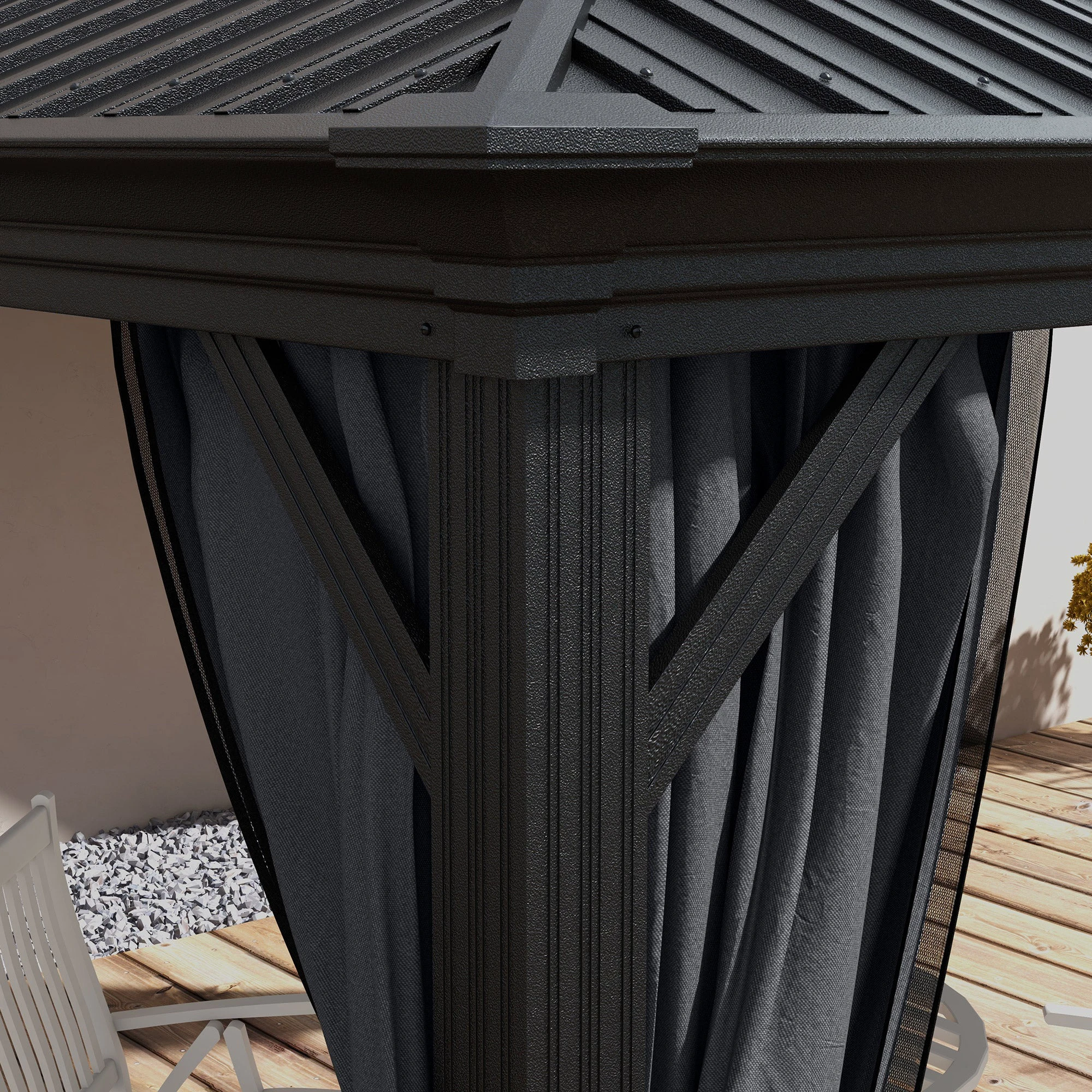 Outsunny Outsunny 3 x 3.7m Aluminium Outdoor Hardtop Gazebo Canopy 2-Tier Roof Dark Grey - Gazebos