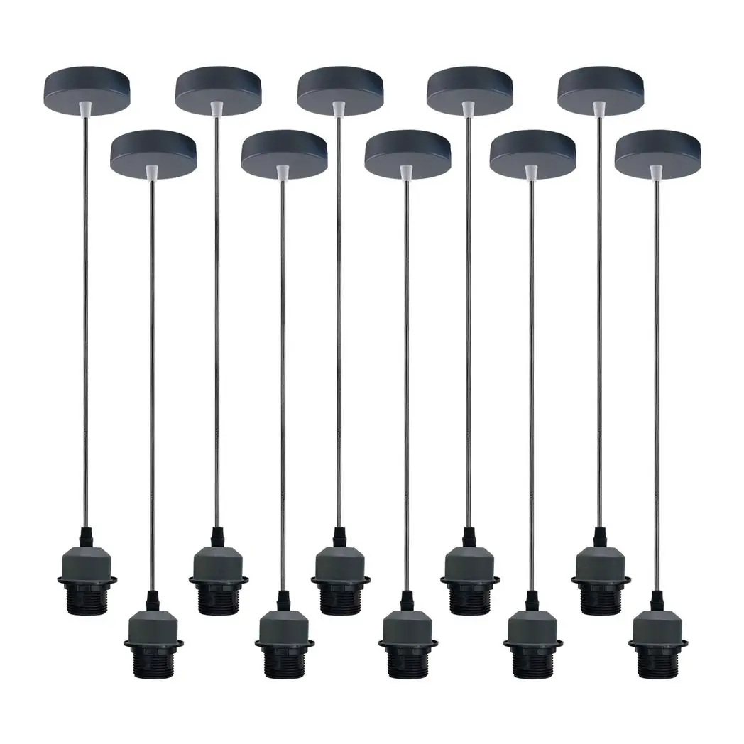 Un-branded 10 Pack Industrial Grey Pendant Light, Lampshade Addable E27 Lamp Holder Light, E27 UK Holder Set With PVC Cable. - Pendant Lights