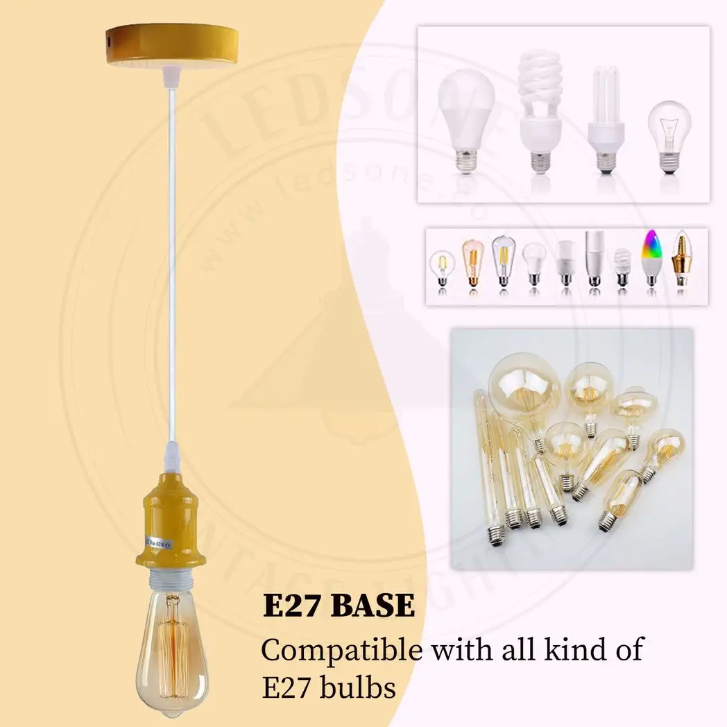 LEDSONE 6 Pack Industrial Pendant Light Fitting, Lampshade Addable E27 Lamp Blue Holder Fitting Set With PVC Cable - Pendant Lights