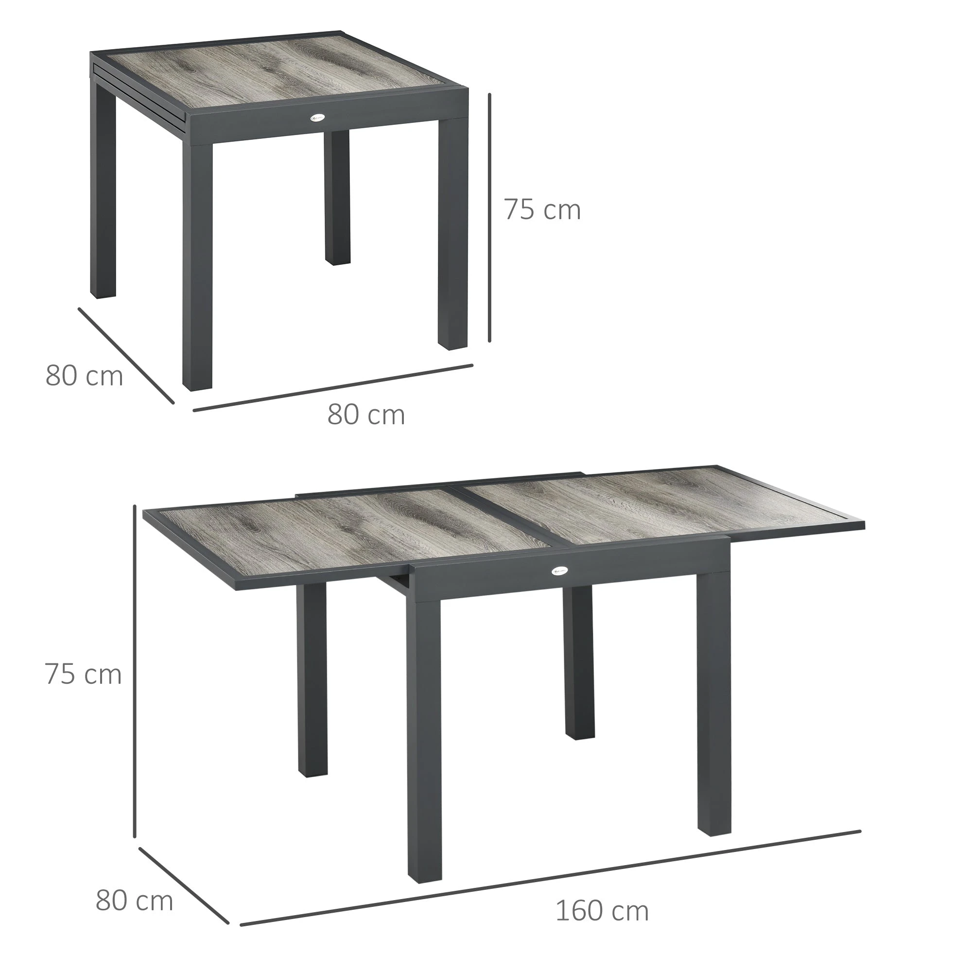 Outsunny Outsunny Extendable Outdoor Dining Table Aluminium Rectangle Patio Table Grey - Garden Table