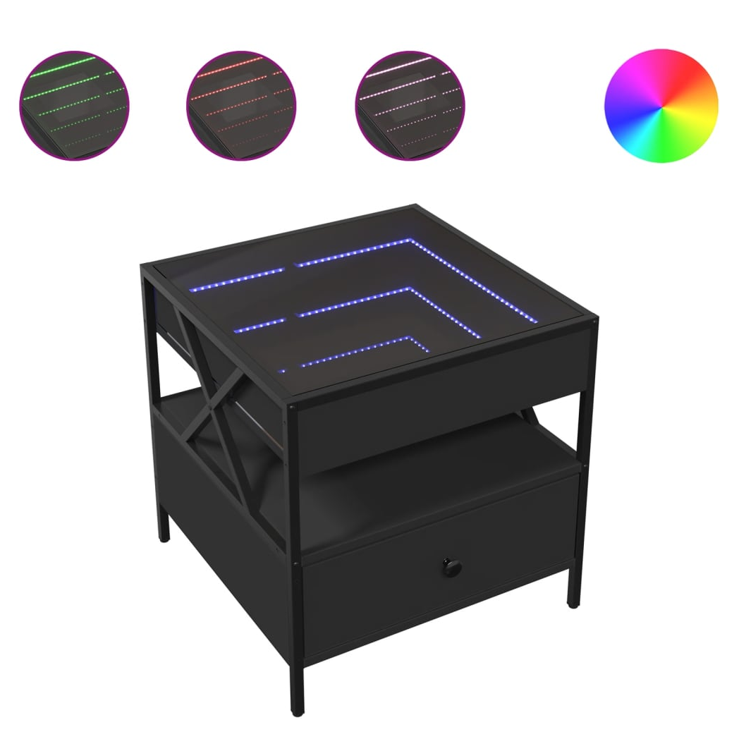VidaXL Infinity LED Coffee Table 50x50x51 cm Black For Modern Living Room Decor by vidaXL