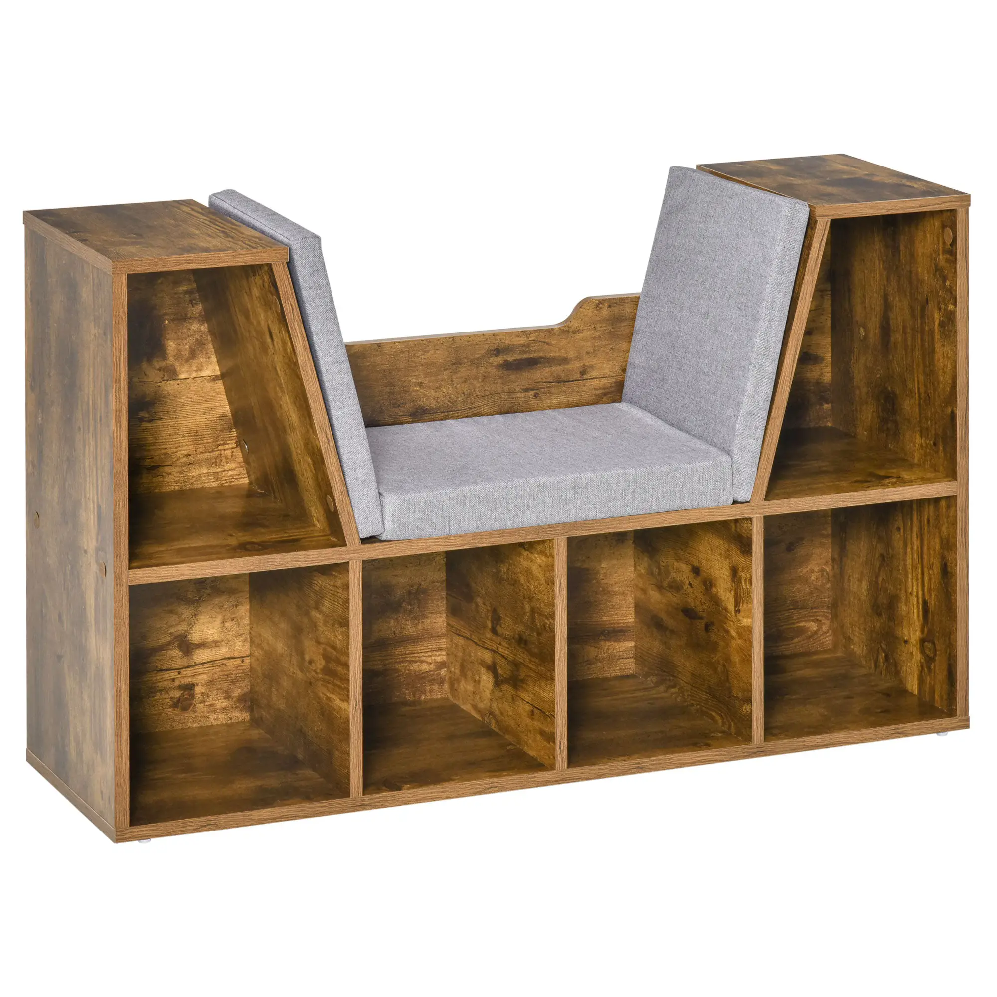 HOMCOM Bookcase Storage Reading Seat Unit Kids Adults Six Cubes Brown - Bookcase