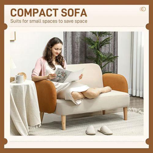 HOMCOM Modern 2 Seater Sofa w/ Rubber Wood Legs 130 x 74 x 76cm - Sofa