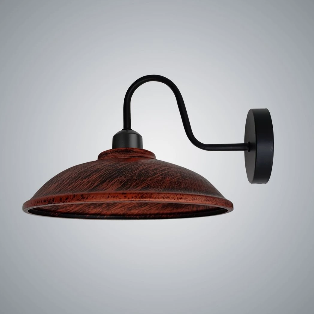 Rustic Red Wall Sconce 8in E27 Swan Neck Hemisphere Shade by Un-branded