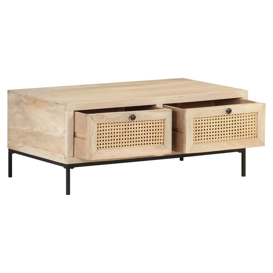 vidaXL VidaXL Coffee Table 90x50x37 cm Solid Mango Wood and Natural Cane for Living Room Decor - Coffee Table