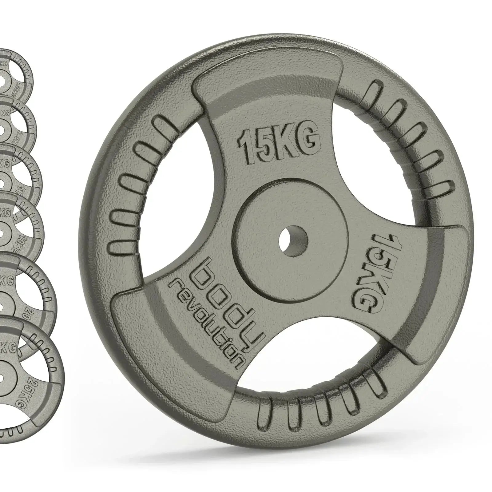Monster Shop 2x 15kg Cast Iron Weight Plates - 1" Standard Tri Grip -