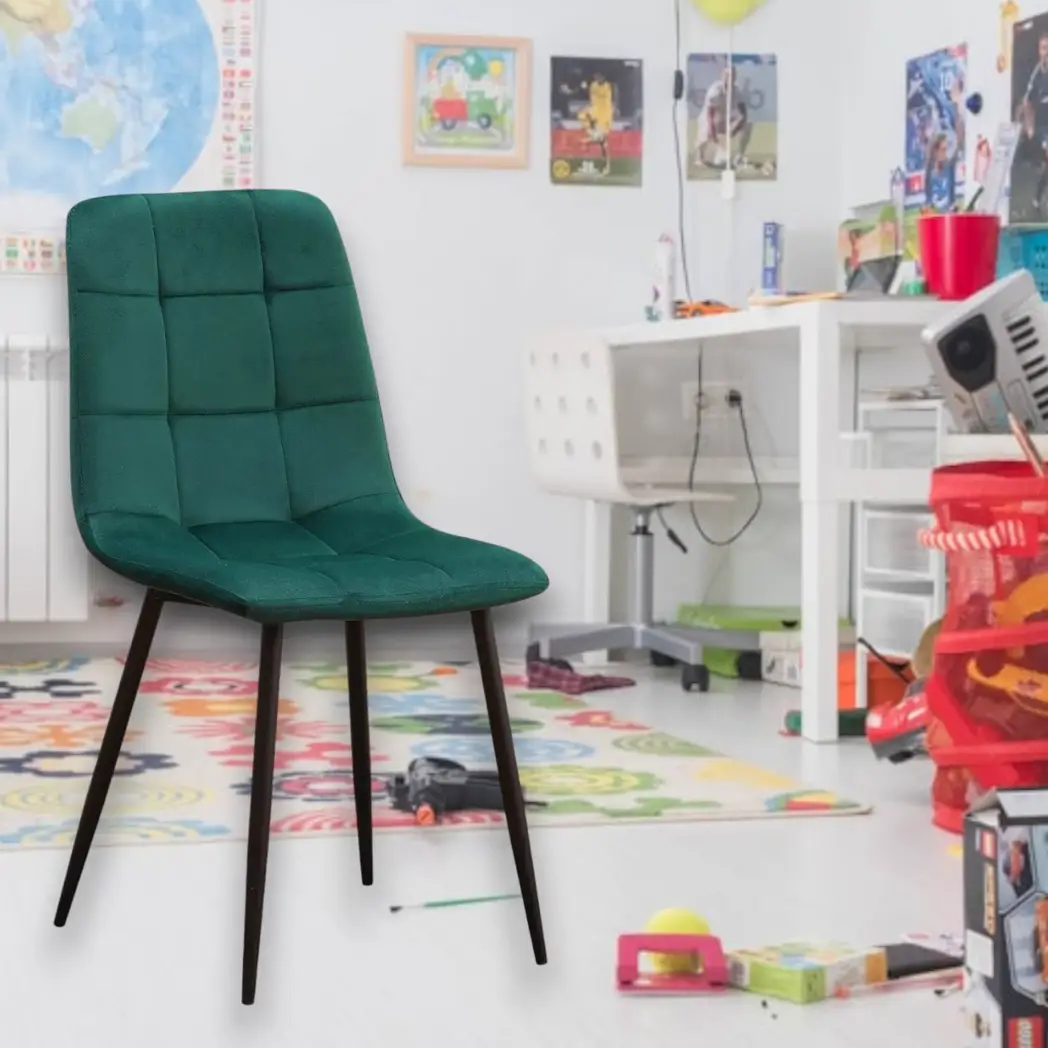 MSL GREEN FABRIC CHAIR BLACK METAL LEGS - Dining Chairs