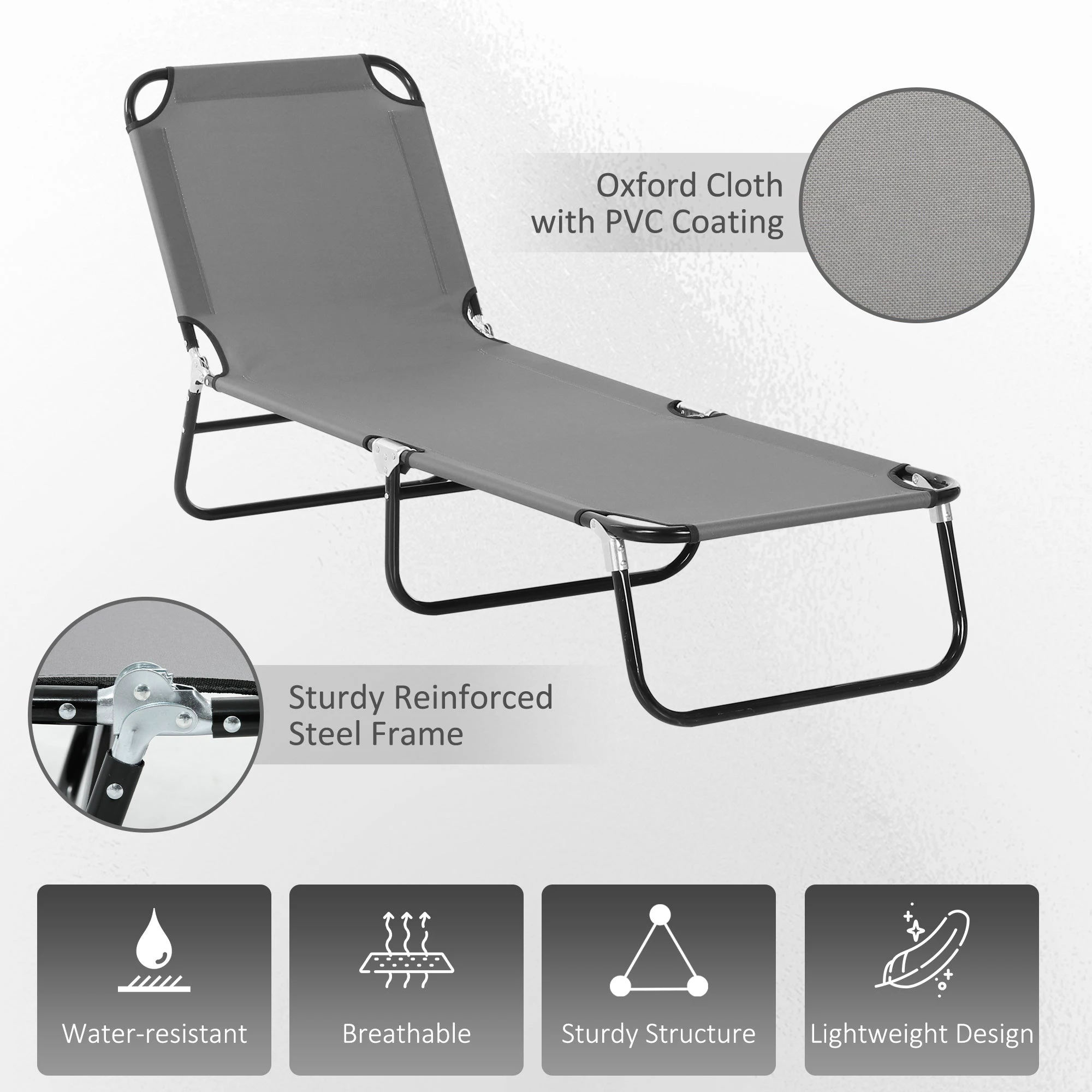 Outsunny Outsunny 2 Piece Reclining Chaise Lounge with 5-Level Adjustable Backrest - Sun Lounger