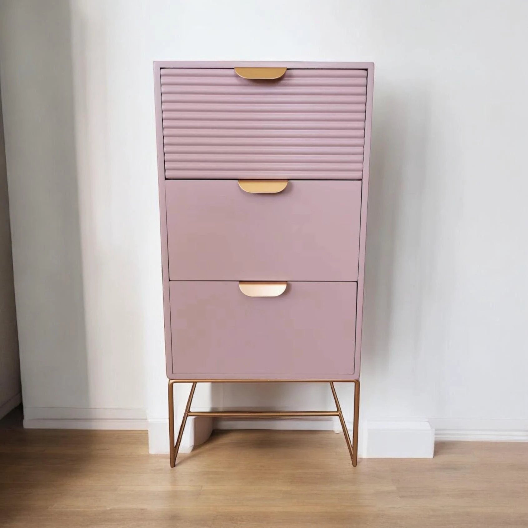 MSL Chic Pink Nightstand 64cm Three Drawer For Kids - Bedside Table