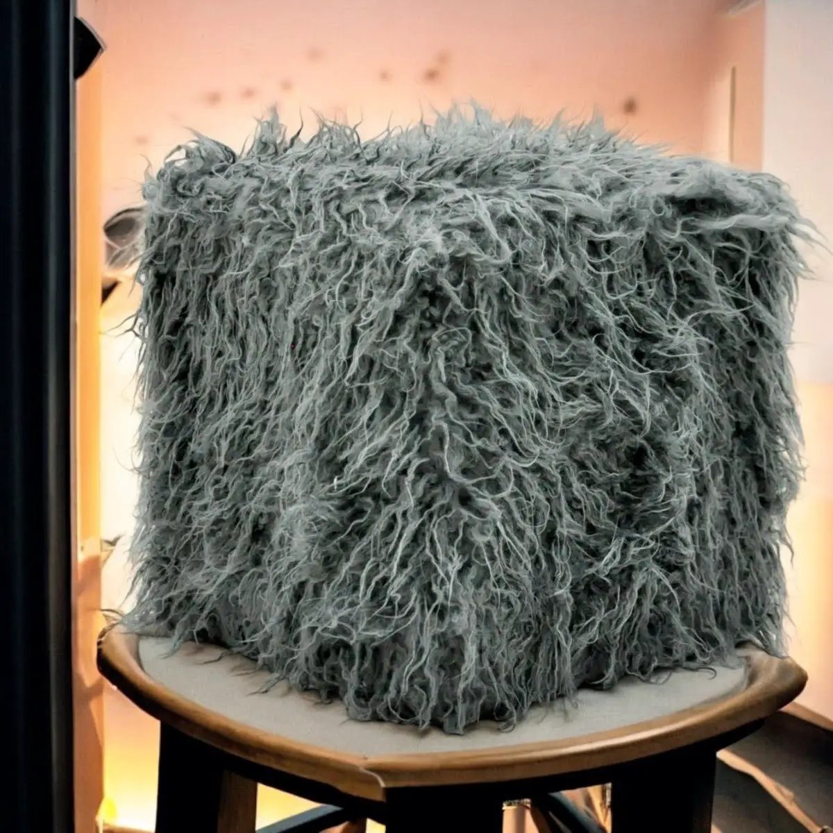 MSL 38CM DARK GREY FLUFFY FOOTSTOOL - Footstool